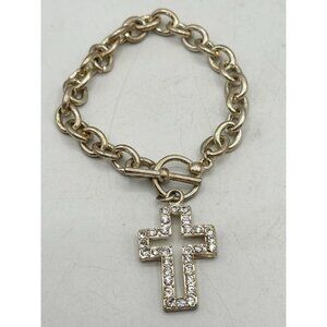 Vintage silver rhinestone cross charm bracelet